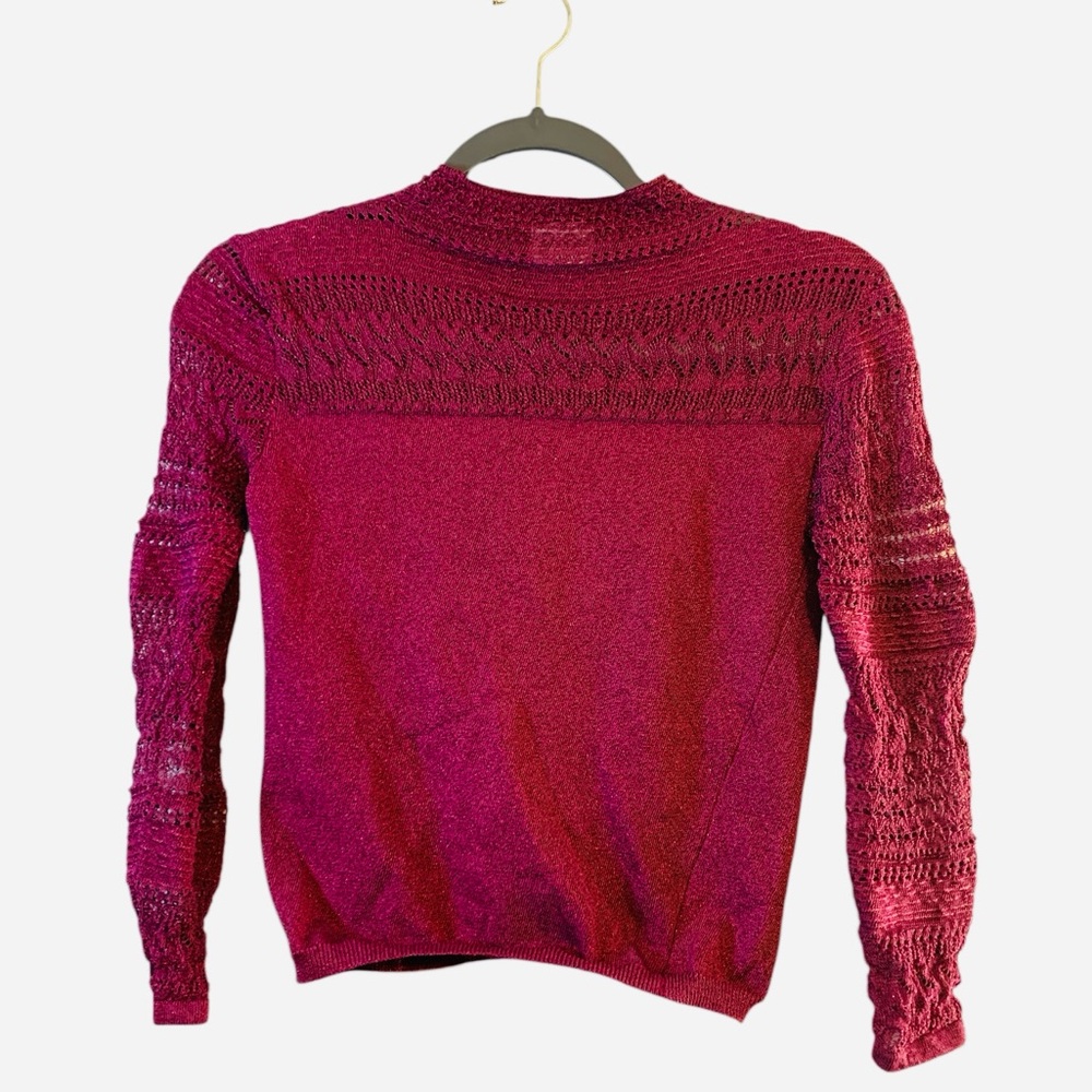 Misa Los Angeles Pink Sparkle Cropped Long Sleeve Knit Top. XS/S. SKU 531
